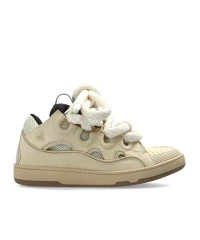 Lanvin Beige Curb Leather With Snake Laces Sneakers In Brown