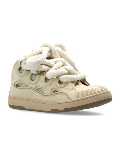 Lanvin Beige Curb Leather With Snake Laces Sneakers In Brown
