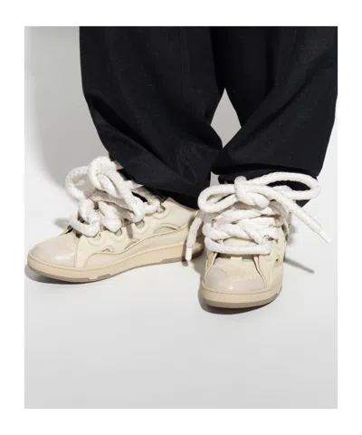 Lanvin Beige Curb Leather With Snake Laces Sneakers In Brown