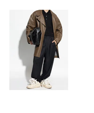 Lanvin Beige Curb Leather With Snake Laces Sneakers In Brown