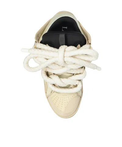 Lanvin Beige Curb Leather With Snake Laces Sneakers In Brown