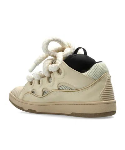 Lanvin Beige Curb Leather With Snake Laces Sneakers In Brown