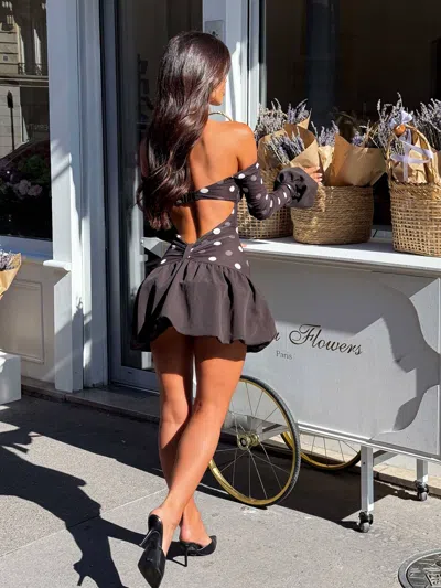 Outcast Elysha Mini Dress Choc Polka Dot In Black