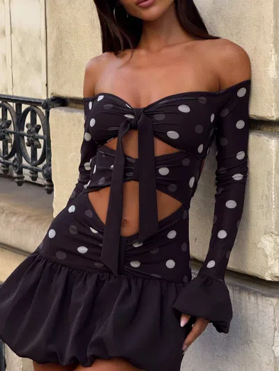 Outcast Elysha Mini Dress Choc Polka Dot In Black
