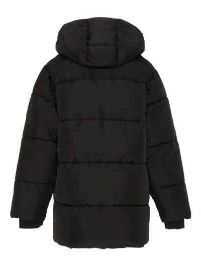 Msgm Black Down Jacket For Kids With Logo In Black