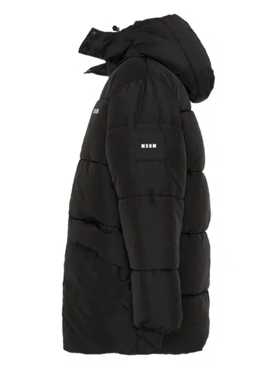 Msgm Black Down Jacket For Kids With Logo In Black