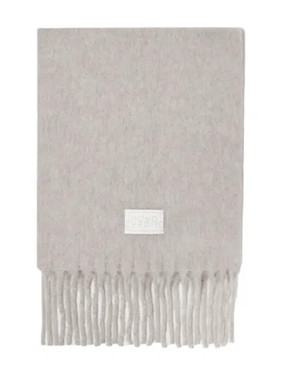 Marella Logo-patch Fringed Scarf In Gray