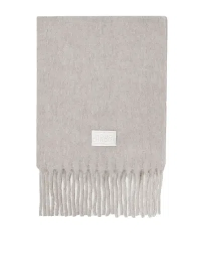 Marella Logo-patch Fringed Scarf In Gray