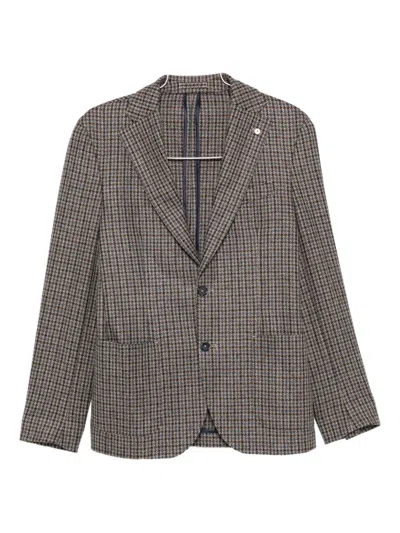 Luigi Bianchi Mantova Houndstooth Single-breasted Blazer In Brown