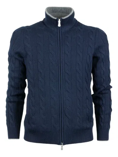 Barba Napoli Cable-knit Zip Cardigan In Blue