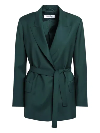 Max Mara Green Wool Canvas Jacket With Belt In Green