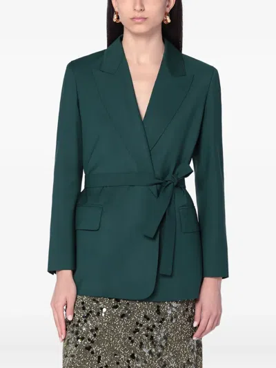 Max Mara Green Wool Canvas Jacket With Belt In Green