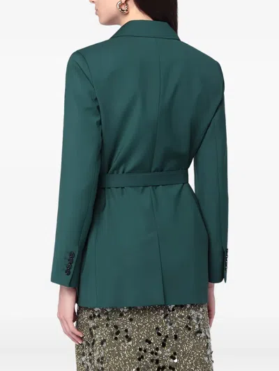 Max Mara Green Wool Canvas Jacket With Belt In Green