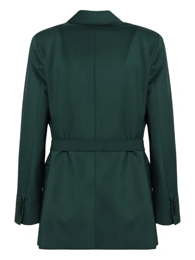 Max Mara Green Wool Canvas Jacket With Belt In Green