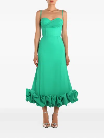 Post Meridiem Draped-bodice Flounced-hem Midi Dress In Green