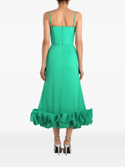 Post Meridiem Draped-bodice Flounced-hem Midi Dress In Green