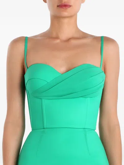 Post Meridiem Draped-bodice Flounced-hem Midi Dress In Green