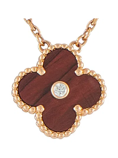 Pre-owned Van Cleef & Arpels 18k Rose Gold Diamond Alhambra Pendant Necklace In Pink
