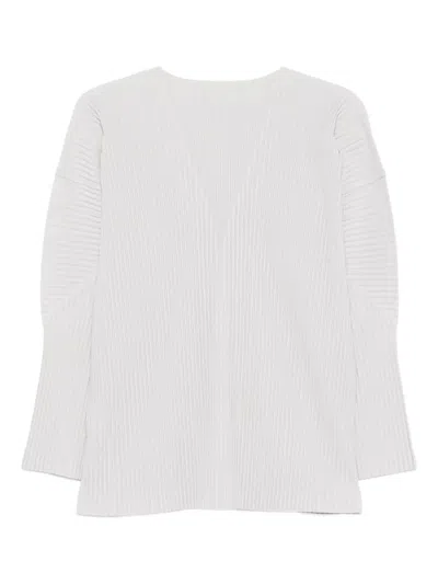 Issey Miyake Fine Pleated Polyester Jacket With V-neckline In White