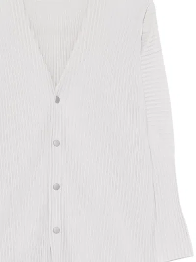 Issey Miyake Fine Pleated Polyester Jacket With V-neckline In White