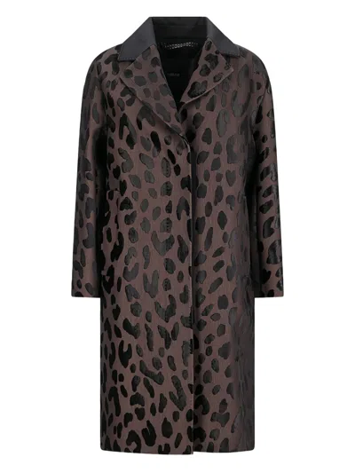Max Mara Animal-print Long-sleeves Coat In Brown