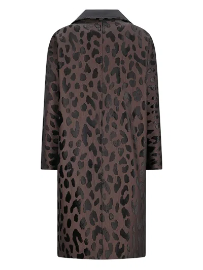 Max Mara Animal-print Long-sleeves Coat In Brown