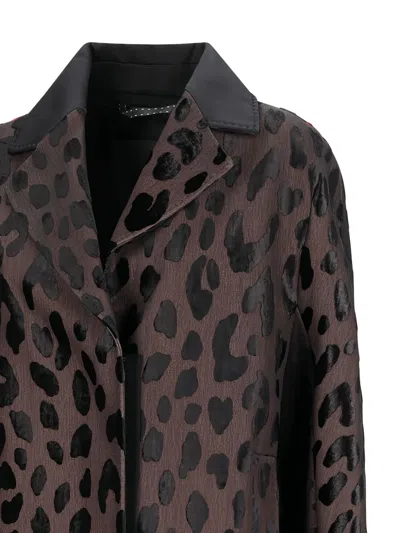 Max Mara Animal-print Long-sleeves Coat In Brown