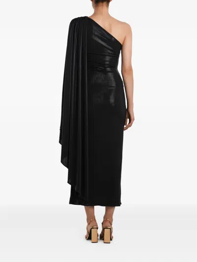 Post Meridiem Draped One-shoulder Midi Dress In Black