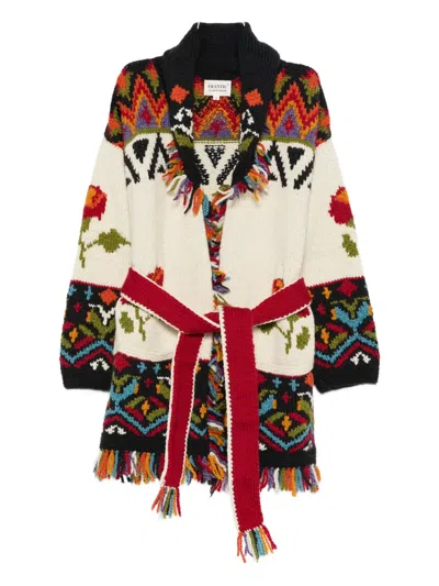Frantic Fairytale Fringed Belted Cardigan In Multi