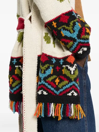 Frantic Fairytale Fringed Belted Cardigan In Multi
