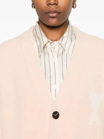Ami Alexandre Mattiussi Ami Paris Women Ami De Coeur Cardigan With Logo In Pink