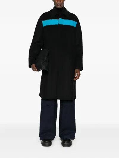 Msgm Stripe-detail Single-breasted Coat In Black