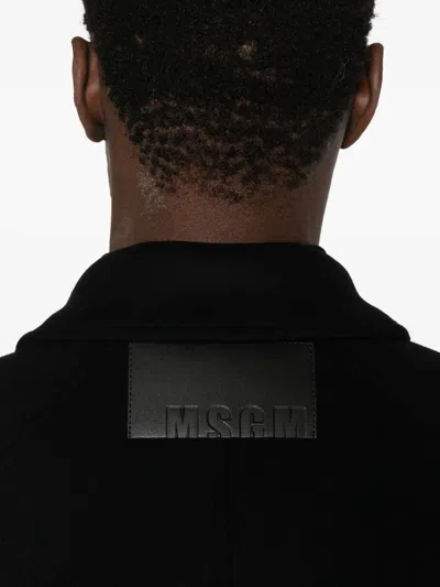 Msgm Stripe-detail Single-breasted Coat In Black