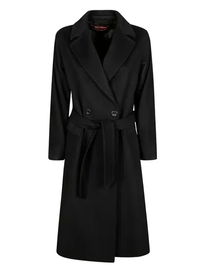 Max Mara Belted Double-breasted Coat In Black