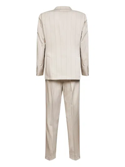Brunello Cucinelli Peak-lapel Striped Suit In Neutral