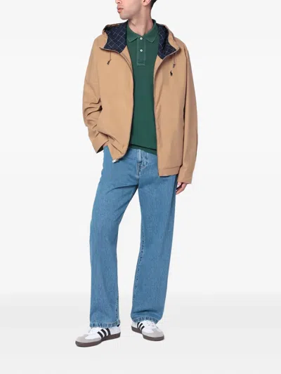 Polo Ralph Lauren Zippered Hooded Jacket With Side Pockets In Neutral