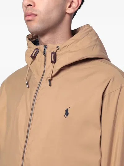 Polo Ralph Lauren Zippered Hooded Jacket With Side Pockets In Neutral
