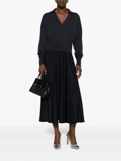 Peserico Midi Dress With Inserts In Black