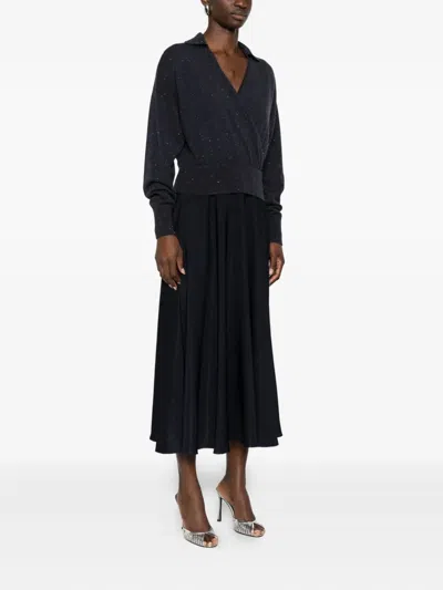 Peserico Midi Dress With Inserts In Black