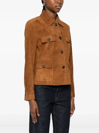 Tagliatore Button-front Suede Jacket In Brown