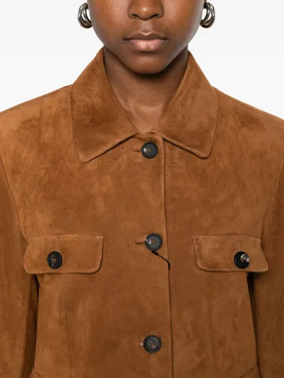 Tagliatore Button-front Suede Jacket In Brown