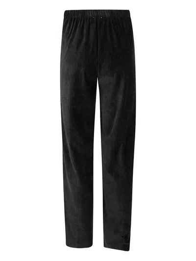 Forte Forte Straight-leg Trousers With Subtle Sheen And Elastic Back Waistband In Black