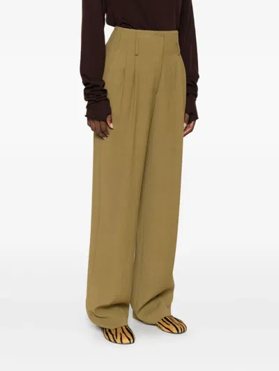 Forte Forte Pleated Wide-leg Trousers With High Waist In Green