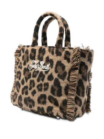 Mc2 Saint Barth Leopard-print Logo-print Tote Bag In Brown