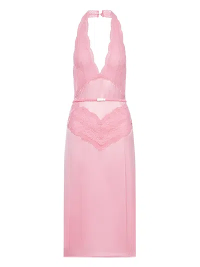 Gucci Halter Neck Midi Dress With Belt Detail In Pink