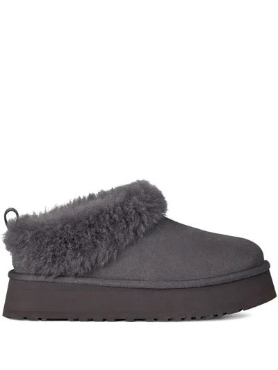 Ugg Tazzelle Suede Mules Sheepskin Collar In Gray