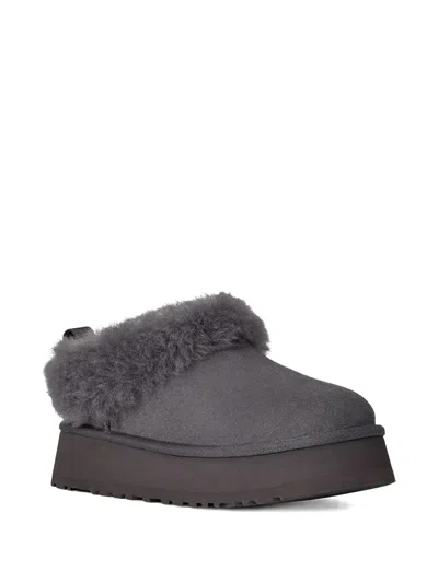 Ugg Tazzelle Suede Mules Sheepskin Collar In Gray