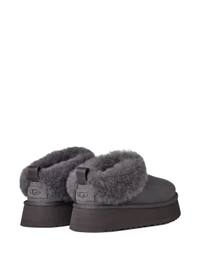 Ugg Tazzelle Suede Mules Sheepskin Collar In Gray