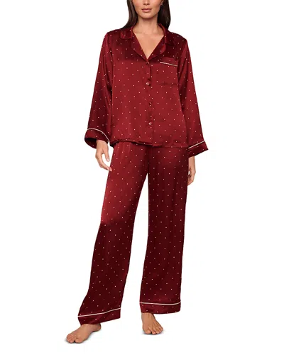 Eberjey X Lily Aldridge Inez Printed Washable Silk Long Pajama Set In Burgundy