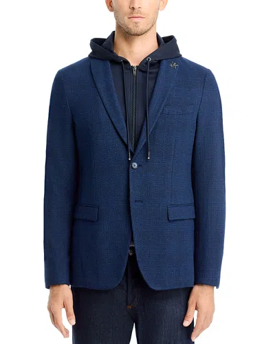 John Varvatos Tonal Plaid Jersey Sport Coat With Removable Hood In Blue